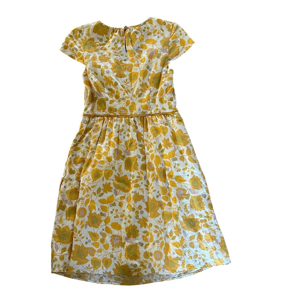 Boden Linen Dress Yellow Floral A Line Knee Length Summer Cottagecore Cap Sleeve - Picture 6 of 11